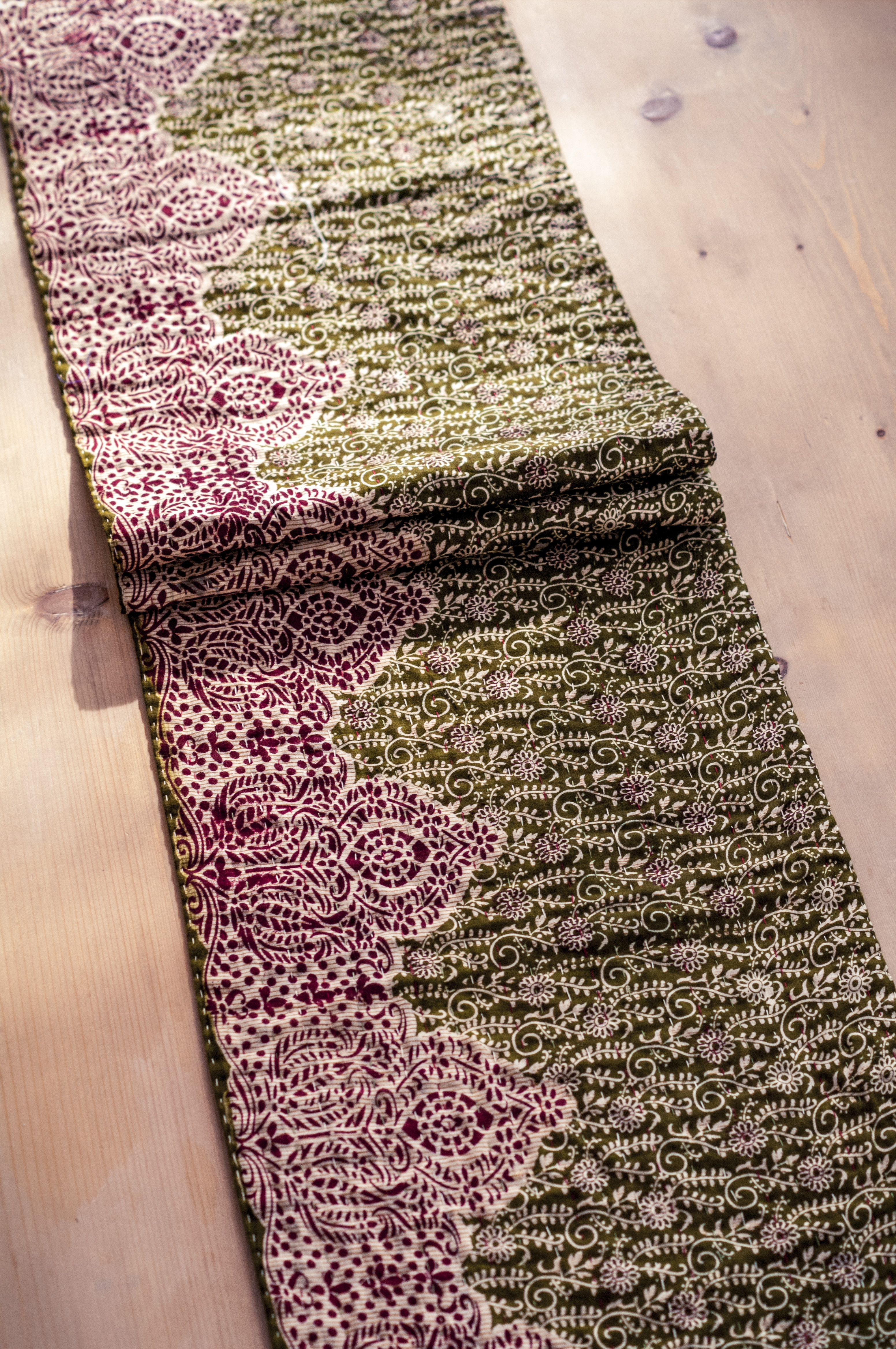 A beautiful kantha sewn vintage cotton table runner