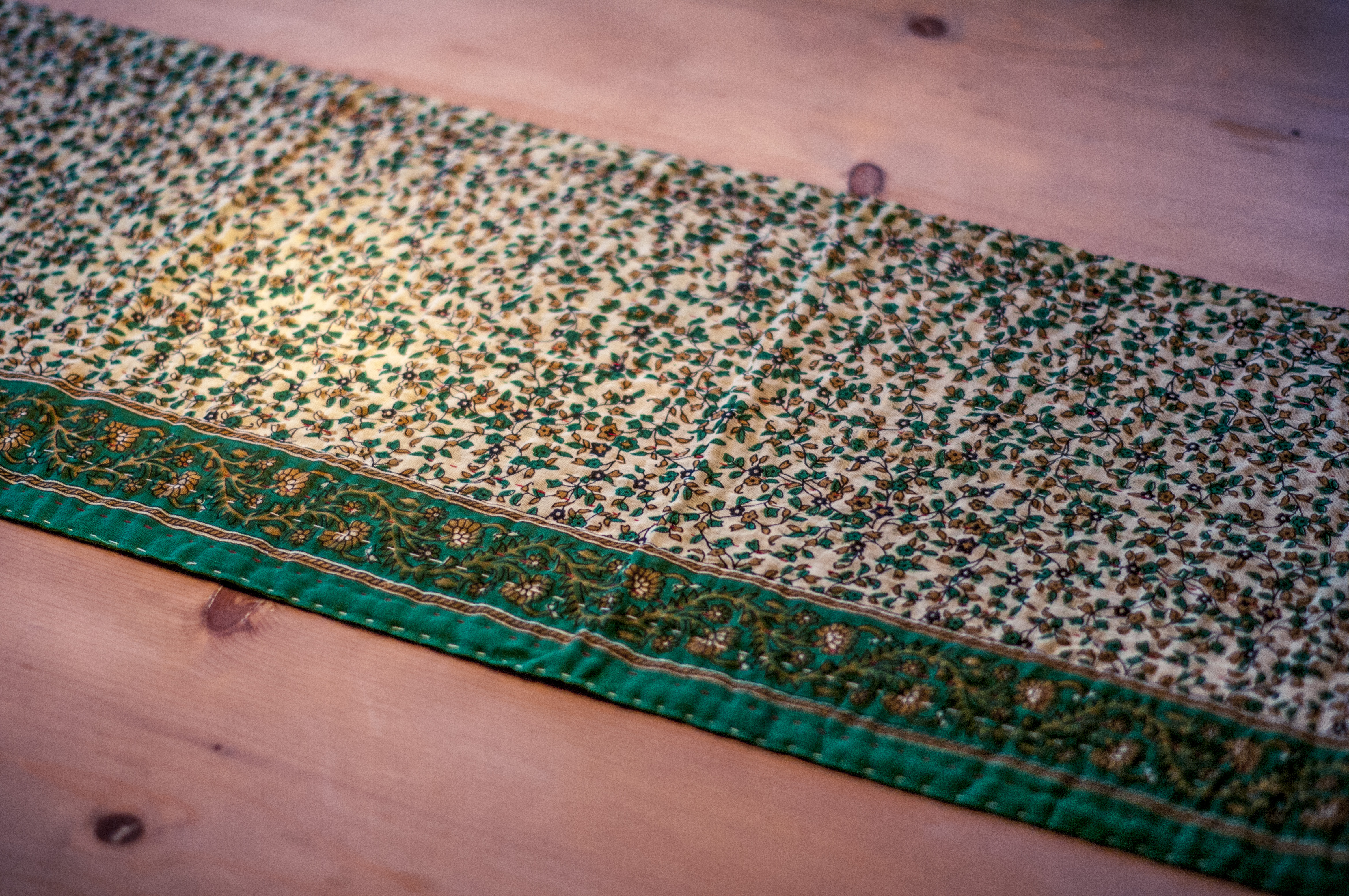A beautiful kantha sewn vintage cotton table runner
